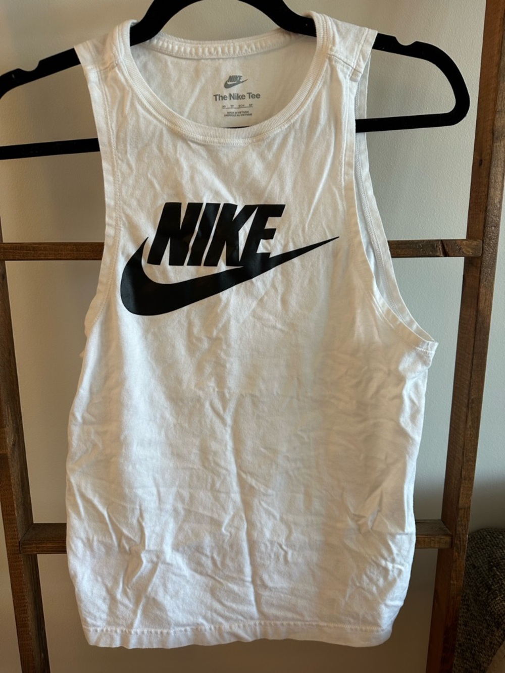 Nike White Tank Top with Black Swoosh Logo